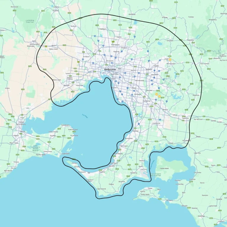 ACE Mechanics Service Map for Greater Melbourne and the Mornington Peninsula.